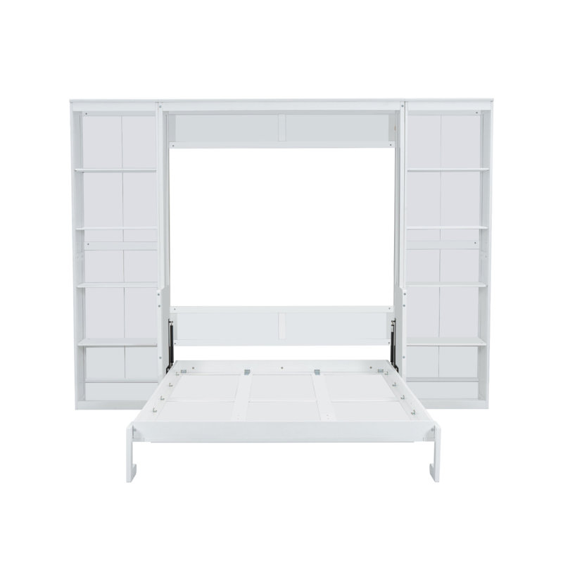 Grand lit escamotable avec bureau et bibliothèque, blanc, Grand lit