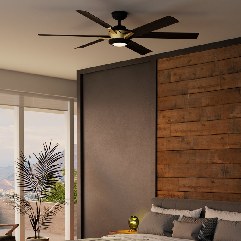 Casablanca 65 inch Melia ENERGY STAR®  Damp Rated Ceiling Fan with Lights and Wall Control, Black/Gold