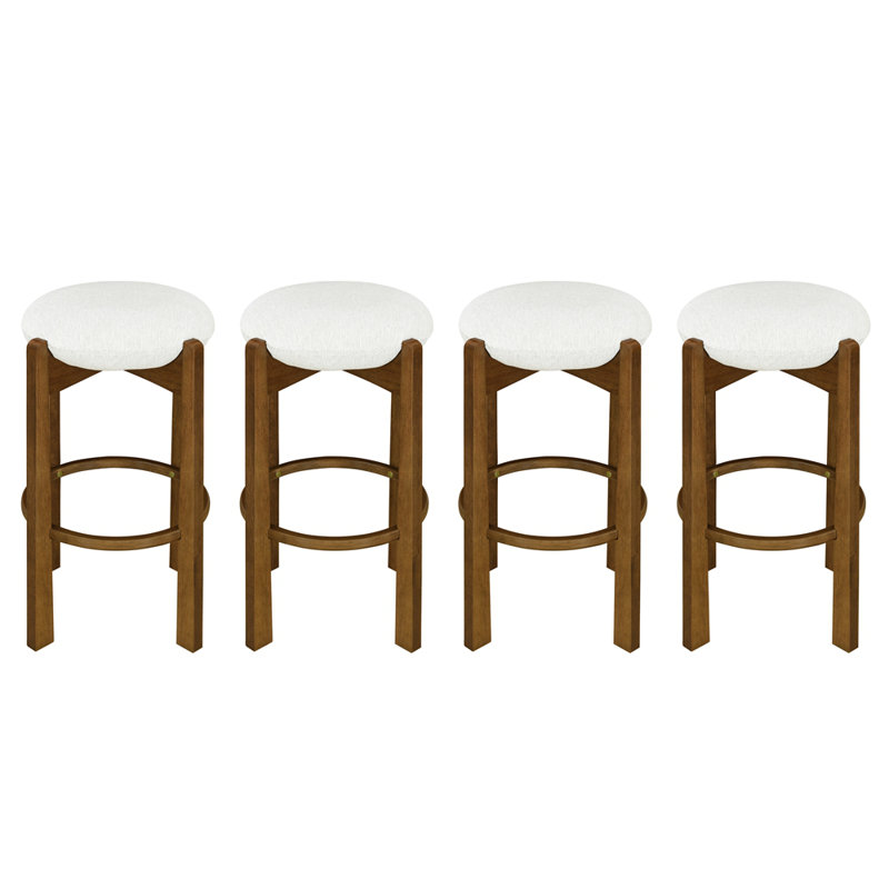 Ensemble de 4 tabourets de bar rembourrés en bois Tara, Brun