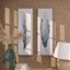 Toile, plumes et oiseaux, ensemble encadré bleu avec cadre argenté