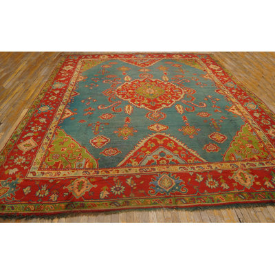 Bold Tribal Antique Light Blue Turkish Hand Knotted Wool Pile Medallion Oushak Rug