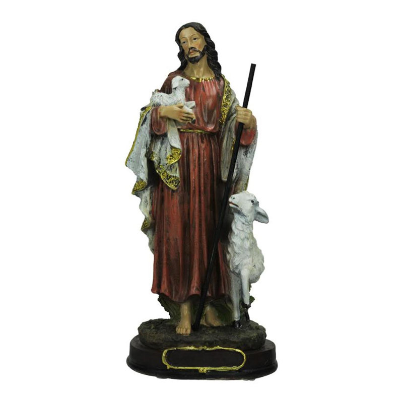 Figurine de Noël 12 po blanche et rouge Jesus the Good Shepherd