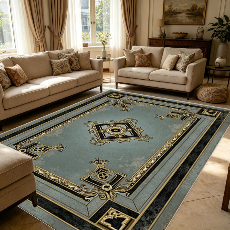 Grey Vintage European carpet-easy to clean, machine-washable, soft and comfortable; suitable for door mats, kitchens, living rooms, bedrooms, corridors, and laundry areas. Easy to clean, durable carpet for home decoration.