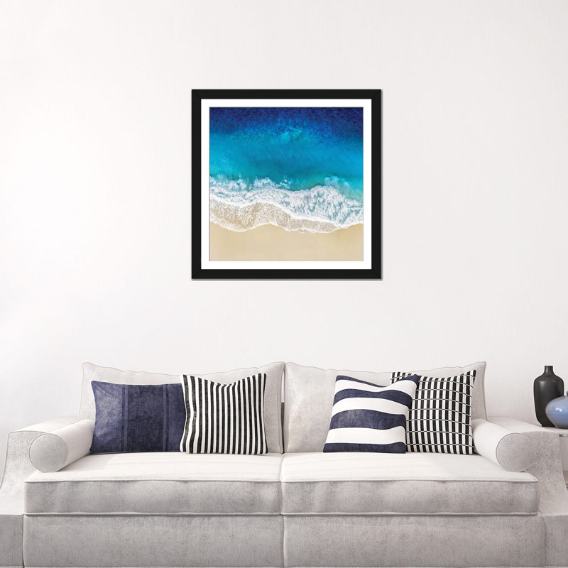 « aqua ocean vagues i », impression sur toile, H 16 po x l 16 po x P 1 po, Papier d'art encadré noir, Blanc