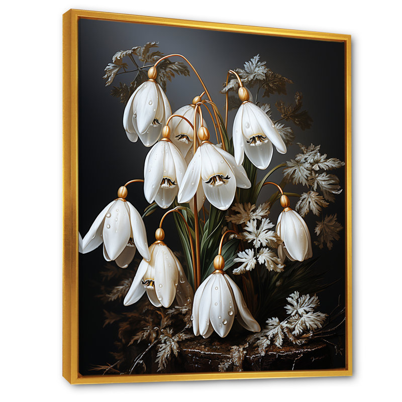 Gouttes de neige dorées givrées en or I, Cadre flottant doré, 40" H x 30" W