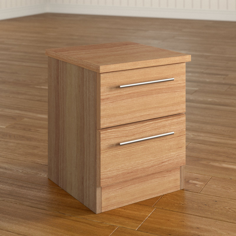 Fully Assembled Lyndale 2 Drawer Bedside Table, English Oak