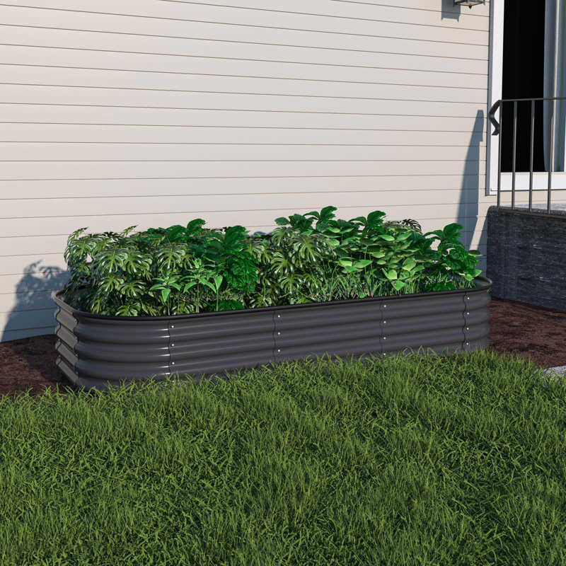 Lit de jardin surélevé modulaire en acier galvanisé 9 en 1 Heise, Gris, H 11,2 po x l 72 po x P 36 po