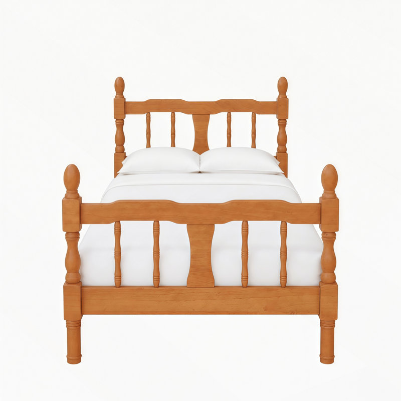 Lit plateforme en bois avec tête et pied de lit à fuseaux, Twin, Walnut