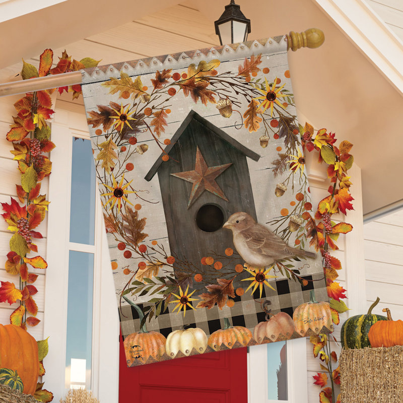 Primitive Fall Birdhouse House Flag