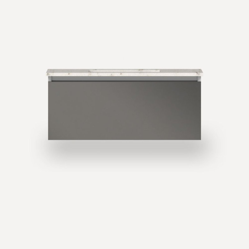 Curated Cartesian 37" Wall-Mounted Single Bathroom Vanity Set, Silestone Lyra, Gray Mirror
