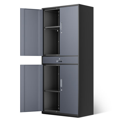 71" Lockable Heavy Duty Metal Storage Cabinet W/ Drawer&Adjustable Shelves