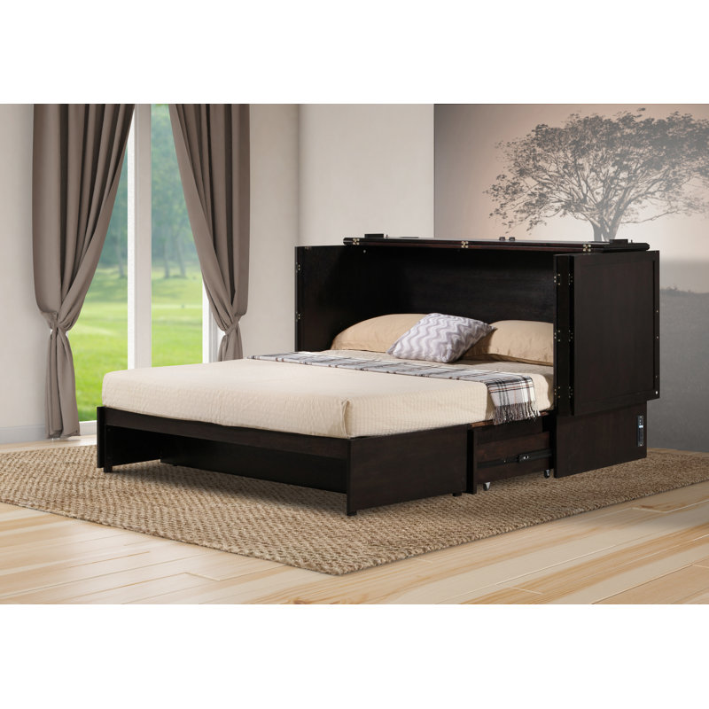 Lit plateforme escamotable avec rangement et matelas Kaneshiro, Café, Grand
