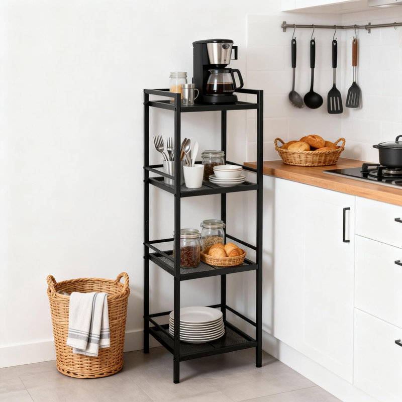 Étagère de salle de bain à 4 niveaux - Étagère échelle, Organisateur de maison rustique autoportant, Étagère de rangement en métal peu encombrante pour salon, chambre à coucher, cuisine, bureau, antirouille
