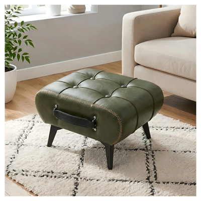 Pouf de rangement en similicuir vert avec poignées, repose-pieds rectangulaires pour salon et entrée