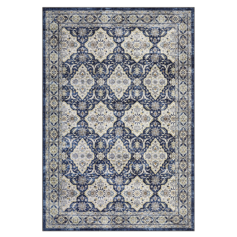 Machine Washable Rug with Rubber Backing for Living Room Oriental Non-Slip Dining Room Rug Easy-Cleaning Floor Carpet for Bedroom Office Playroom