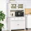 Buffet de cuisine 63,5 "avec huche, armoire de rangement pour garde-manger avec 4 tablettes, tiroirs, portes en verre encadrées, comptoir à micro-ondes ouvert
