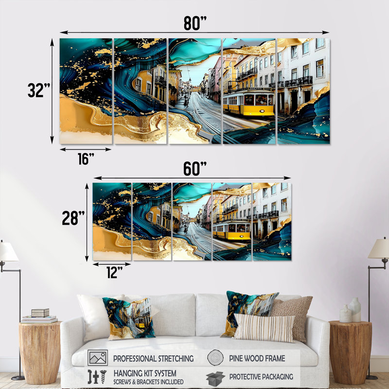 «Emerald Lisbon Street in Portugal I», art mural Portugal - Traditiona, décoration murale, H 28 po x l 60 po