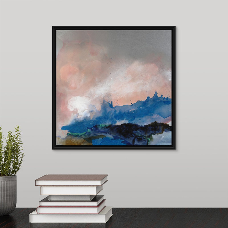 « blue etude ii », peinture sur toile, H 13,7 po x l 13,7 po x P 1,75 po, Cadre flottant noir