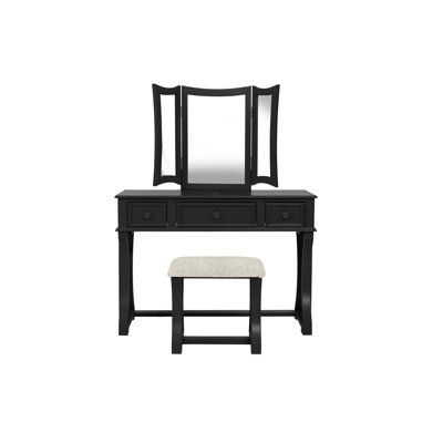 Ensemble de meuble-lavabo unique avec tabouret pliable en MDF de couleur noire