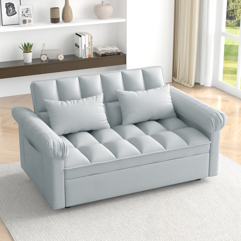 Loveseats With Pull-Out Bed And Side Pocket, Gray