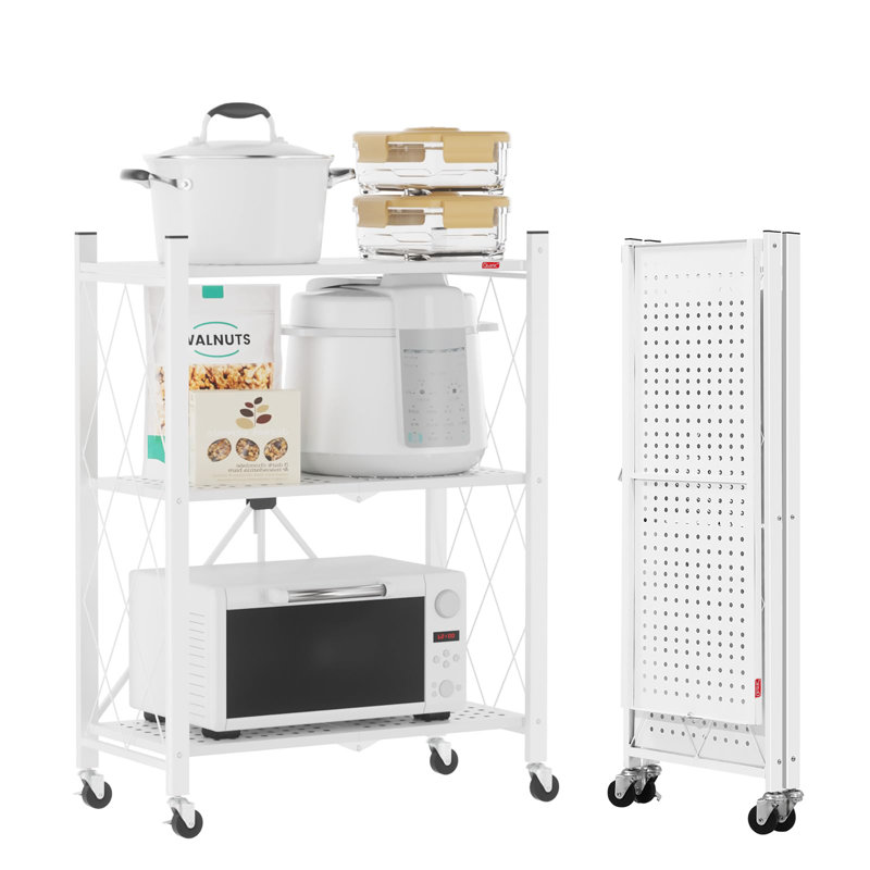 62cm W Metal Shelving Unit with Wheels, White