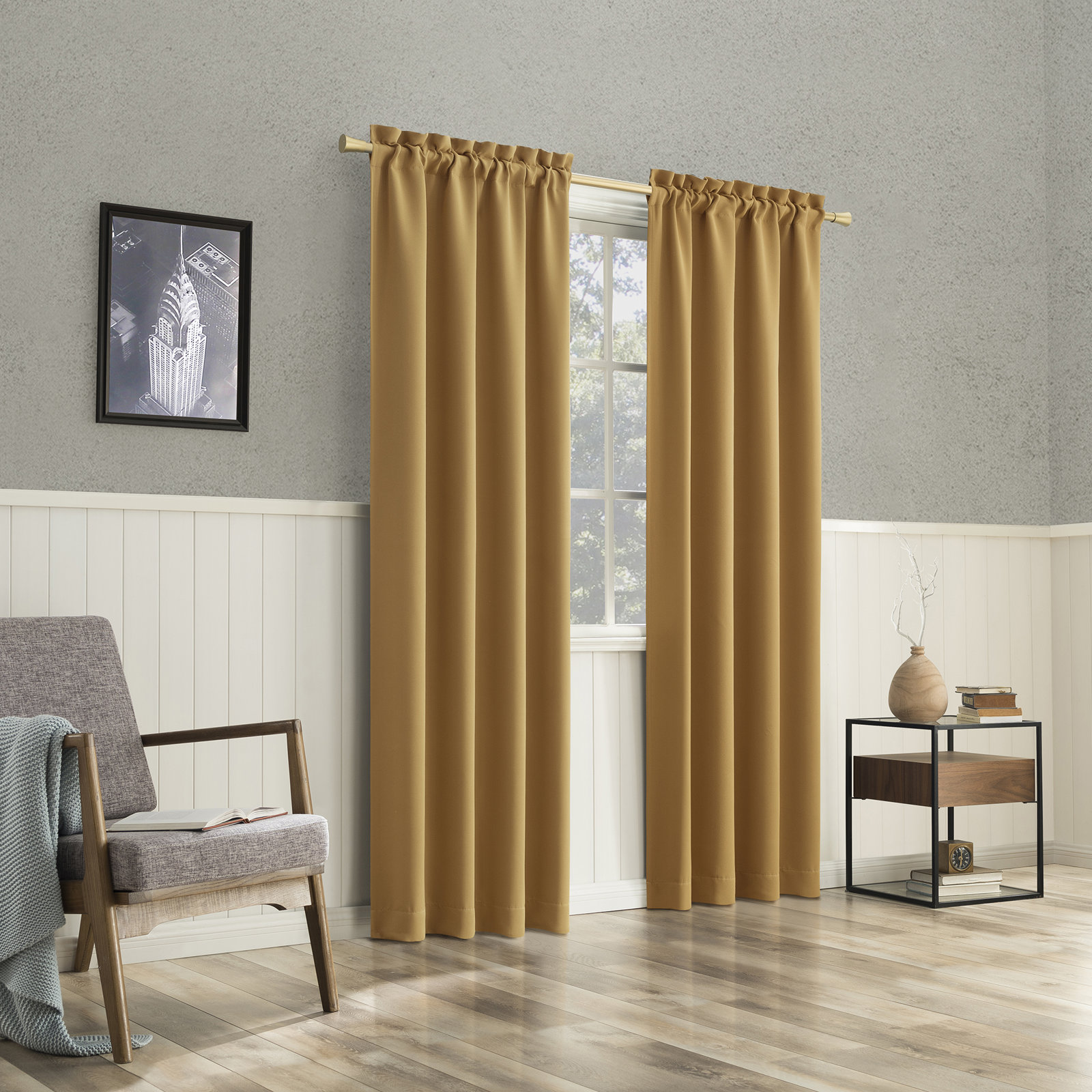  Thermal Blackout Rod Pocket Curtain Panel, 40" W x 95" L, Gold