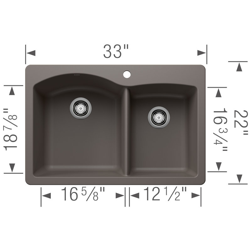 Diamond SILGRANIT 33" 60/40 Double Bowl Dual Mount Kitchen Sink - Volcano Gray, Volcano Gray