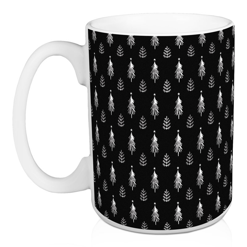 Grande tasse noire et blanche à motif d'arbre