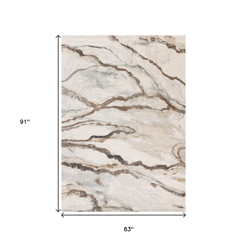 Tapis abstrait blanc et gris 5 pi x 8 pi
