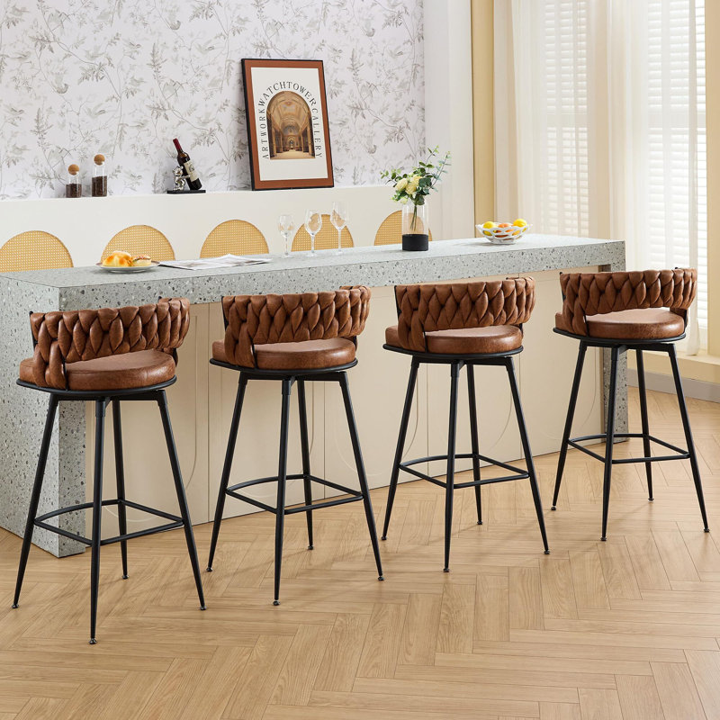 Tooborac Swivel Upholstered Counter Stool with Metal Frame, Brown/White/Pink, 4