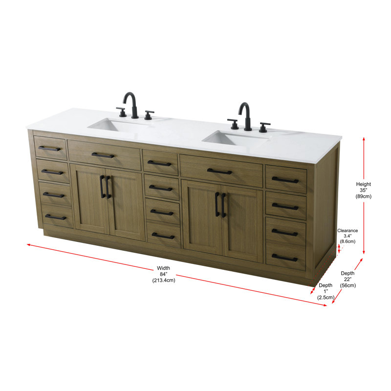 Ahner 84 inch Double Bathroom Vanity, Chestnut Brown