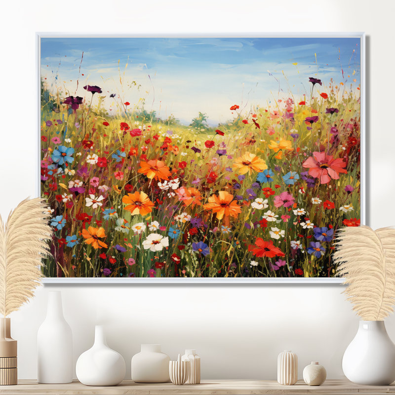 Fleurs colorées colorées Meadow Blooms I - décoration murale fleurs sauvages, H 34 po x l 44 po, Blanc
