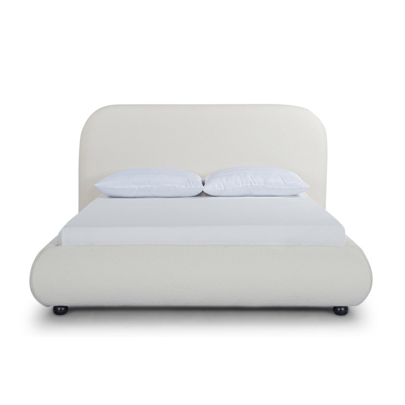 Lit plateforme tapissier Reggie, Grand, Bouclé performance blanc cassé