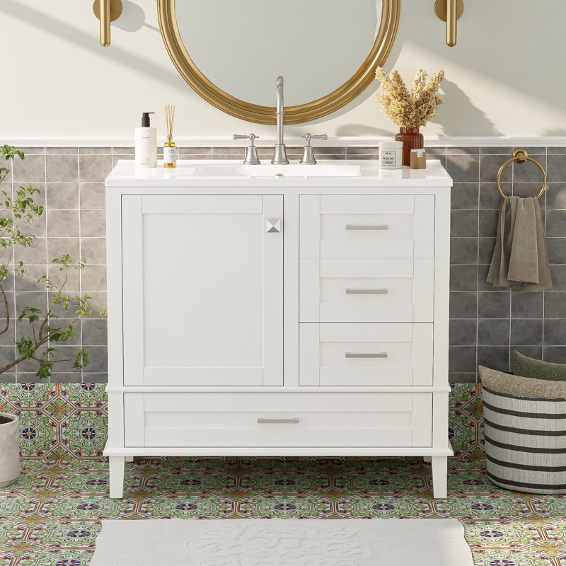 Meuble-lavabo simple 36 po avec plateau en céramique, Blanc