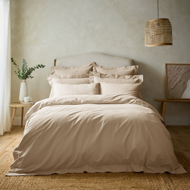 Luxury Linen Blend Edged Duvet Covers, Single Duvet Cover, Stone