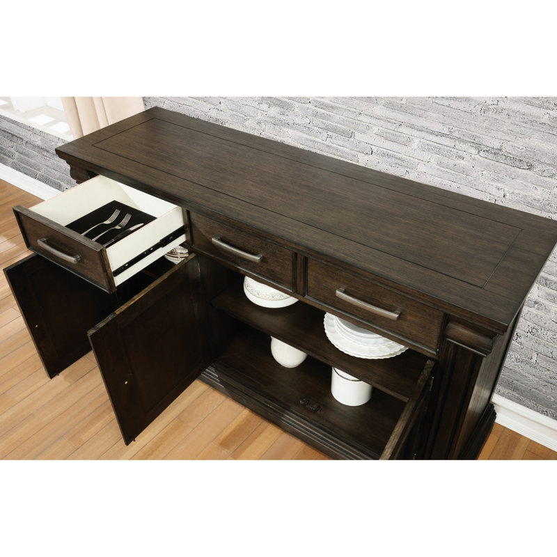 Modern 1pc Server With Finish, Solid Wood And Paper Veneer, Storage For Dining, Transitional Design Classic In Tone, Wood, Drawers Contemporary
