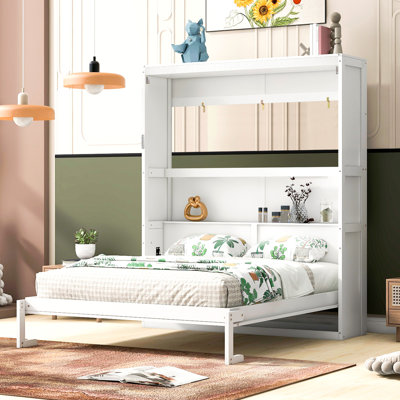 Grand lit escamotable mural avec tablettes