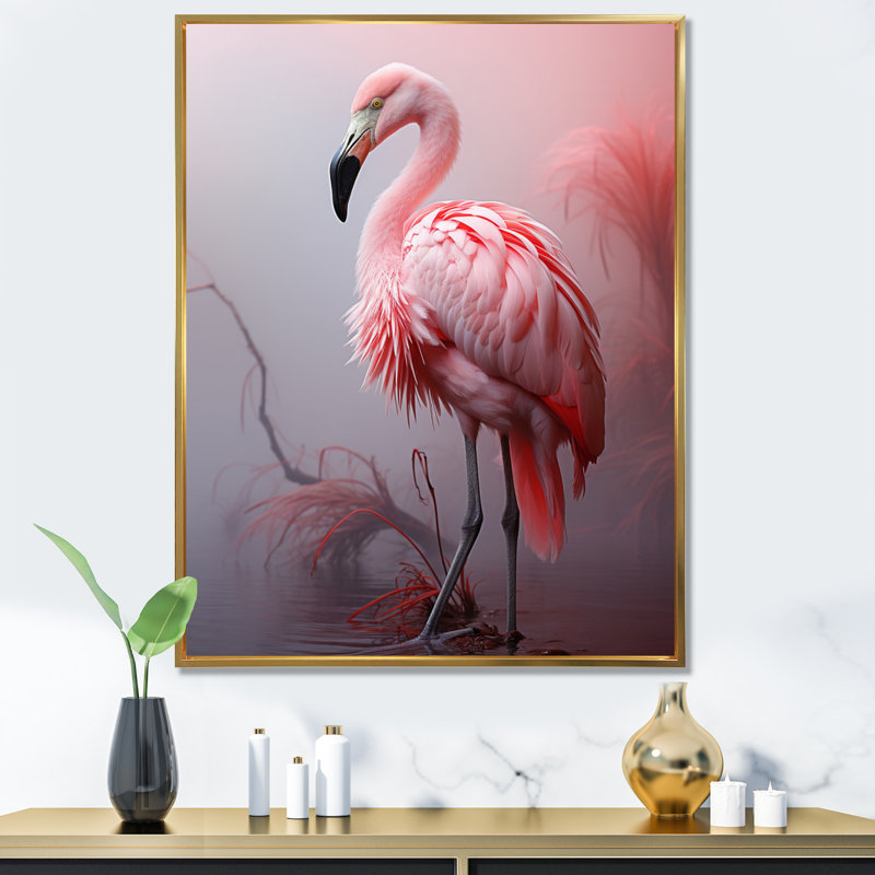 Laida, minimalisme, flamant rose, portrait, H 20 po x l 12 po x P 1 po, Cadre flottant doré