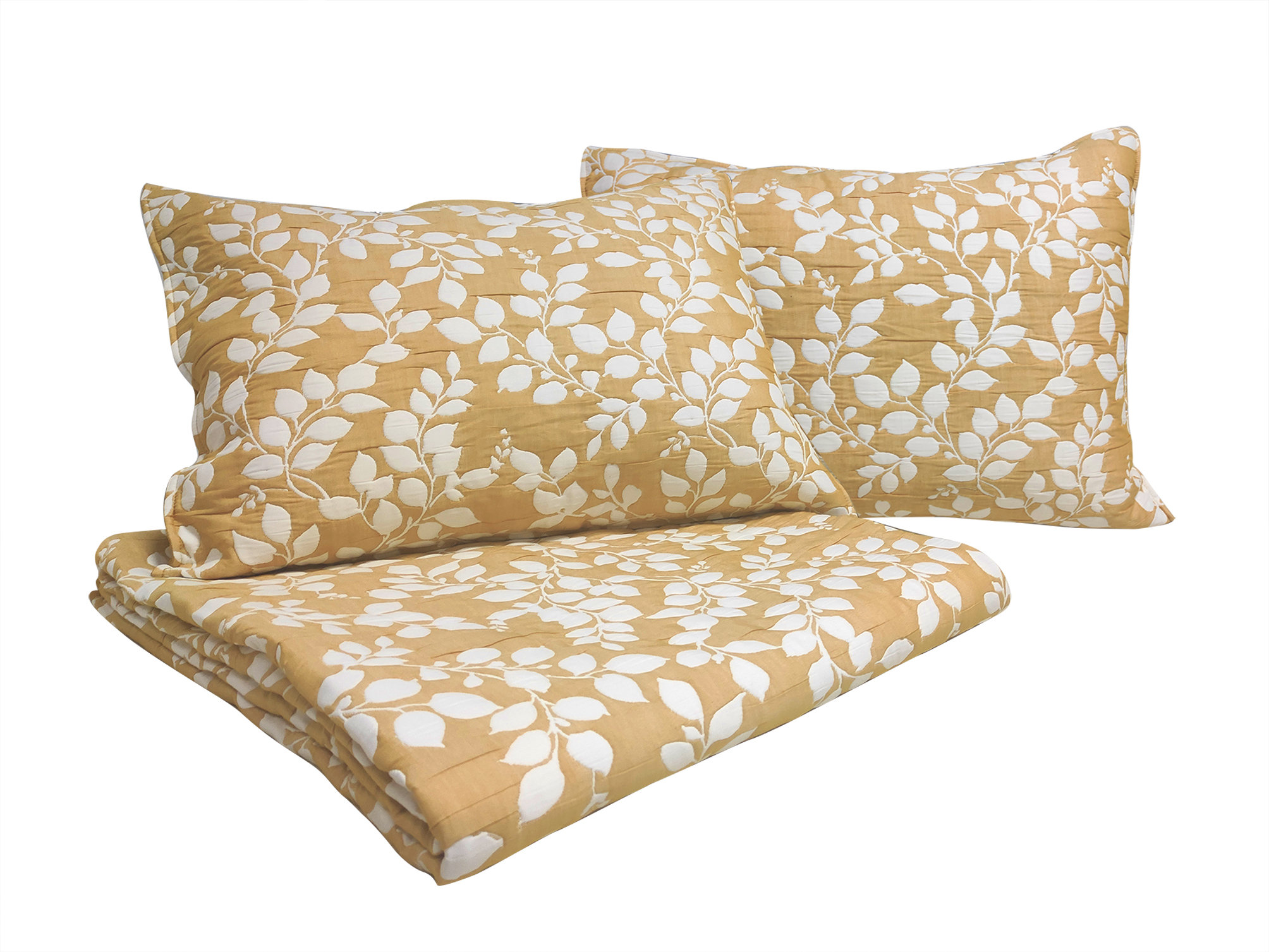 CEDAR COURT Camden Leaf Turmeric All-Season Soft Woven Matelasse Jacquard Reversible Cotton Blend Quilt Set & Reviews | Wayfair