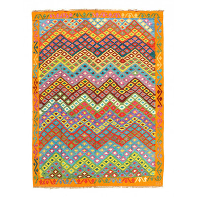 One-of-a-Kind 6'X 8' New Age Area Rug in Gold/Red/Green/Beige