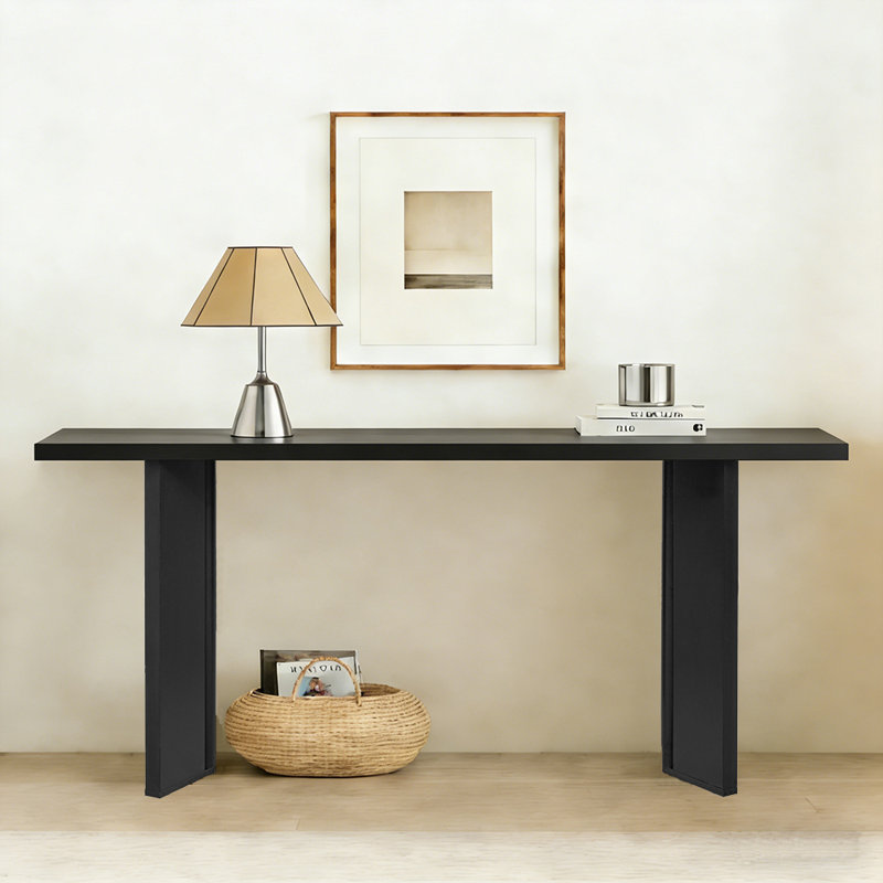 Console 63 po à pieds géométriques en placage de pin (noir) - Table d'entrée minimaliste pour le salon / bureau, Noir