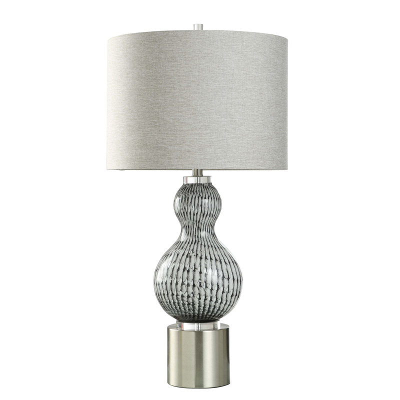 Gris trésor - lampe de table en verre - abat-jour gris chiné