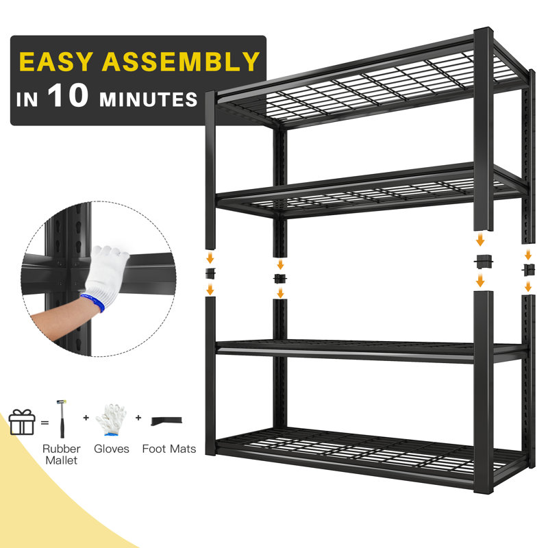 Lytarra 4-Tiers Heavy Duty Garage Shelving Unit, 40"W Adjustable Storage Shelves for Garage Kitchen, Black