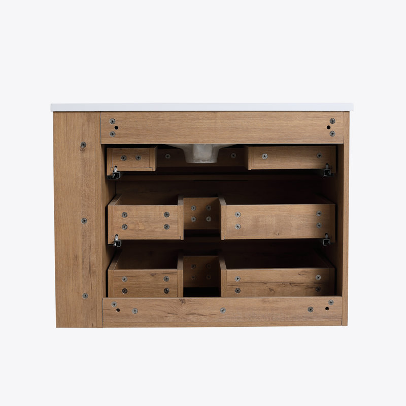 Meuble-lavabo mural 30 po avec lavabo et tiroir à fermeture en douceur