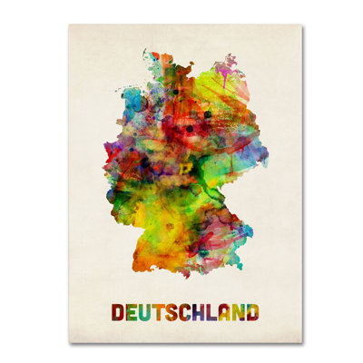 « germany aquarelle map » par michael tompsett, impression sur toile tendue