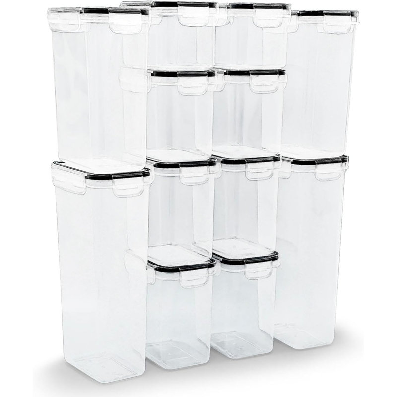 12-Piece Food Storage Container Set – 19.6L Airtight Pantry Jars With Leak-Proof Lids In 6 Sizes For Flour, Sugar, Rice, Cereal, Snacks + 20 Chalkboard Labels & Marker