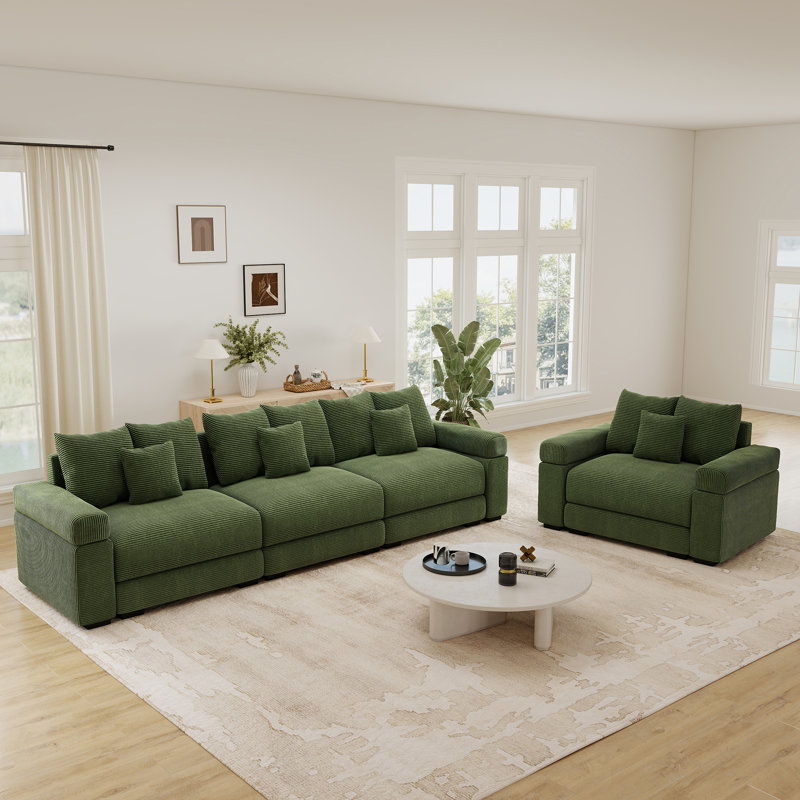 Ensemble de salon modulaire de 4 pièces, canapé d'angle moderne en velours côtelé avec canapé et fauteuil, Green