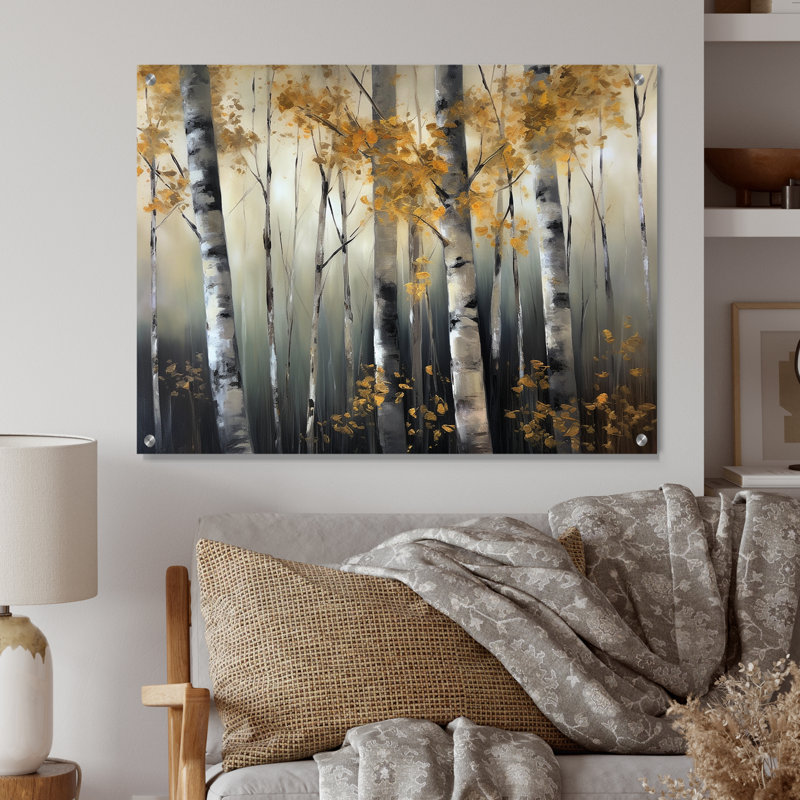 «Birch Tree Dense Forest II», art mural acrylique sur verre, H 12 po x l 20 po