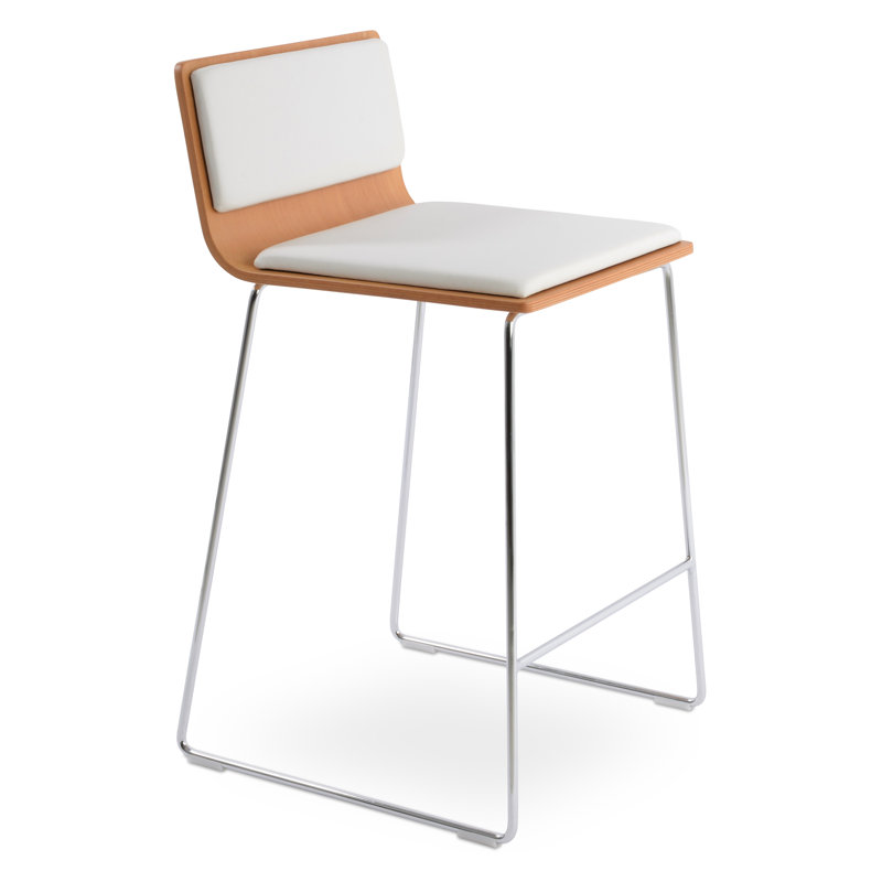Tabouret de bar et de comptoir Seguin, Bois de frêne naturel, Blanc, Tabouret de comptoir (assise de 24 po de hauteur)