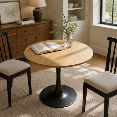 (Table en bois naturel), table de salle à manger moderne de 31,5 po, table de salle à manger, plateau en panneau de fibres à densité moyenne et base tulipe ronde en acier, table de cuisine, table basse de style Mid-Century pour le salon, table de salle à manger ovale